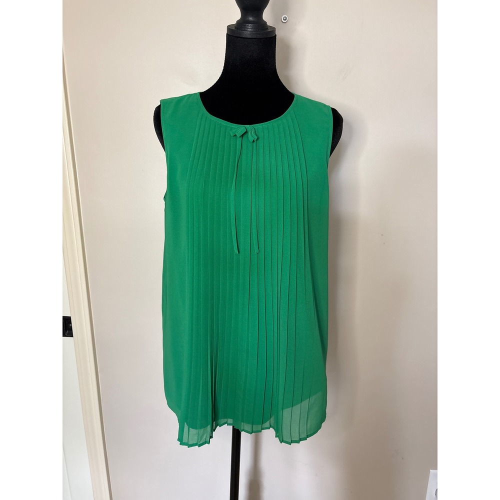 Karl Lagerfeld Paris Green Pleated Sleeveless Blouse Bow Neck Size S
